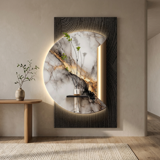 Crane backlit wall art panel styled in a entry