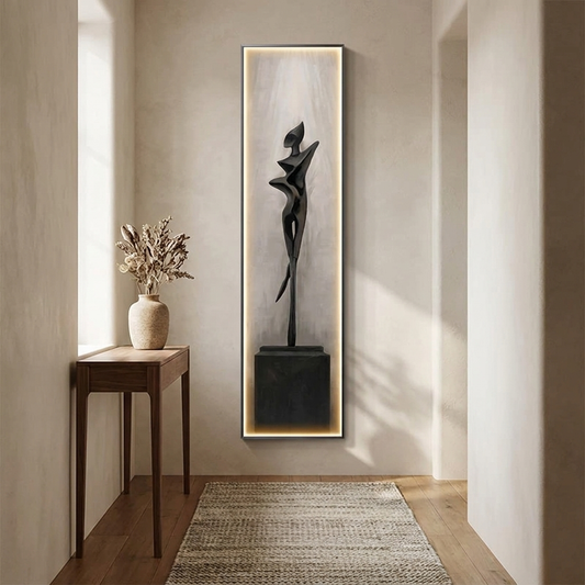 Drift backlit wall art panel styled in a entry