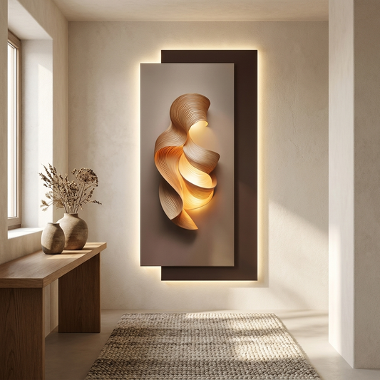 Dune backlit wall art panel styled in a entry