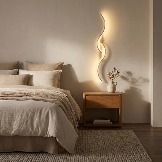 Eclipse wall sconce styled in a bedroom