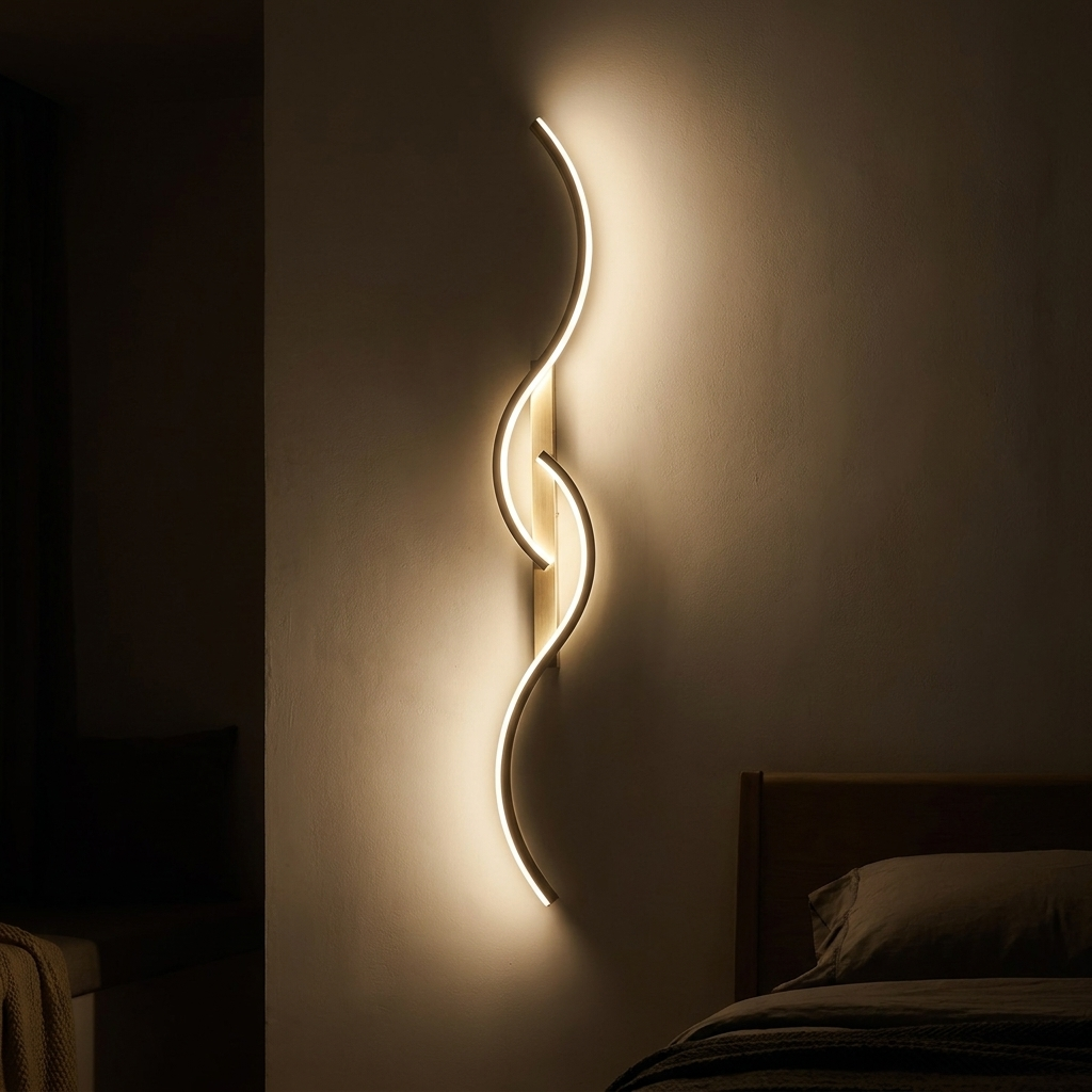 Eclipse wall sconce, lit at night