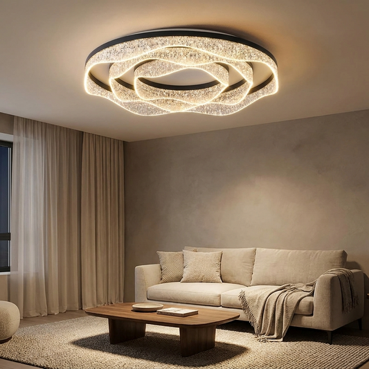 Elara flush ceiling light styled in a living room