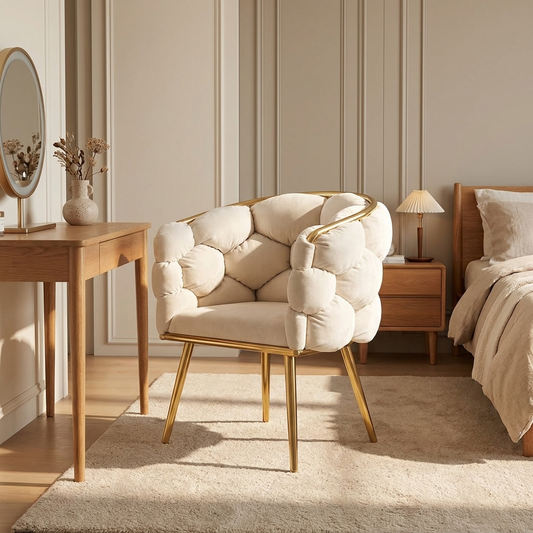 Ines vanity chair styled in a bedroom