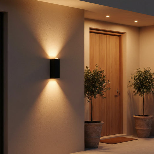 Sentinel Outdoor Sconce styled at a modern home entrance