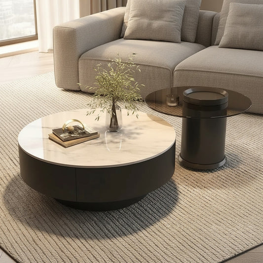 Kasumi Coffee Table styled in a living room, nesting set