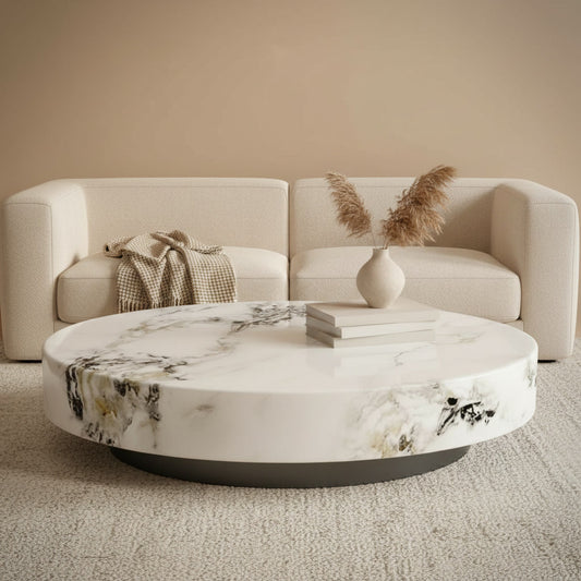 Alba Marble Coffee Table styled in a living room