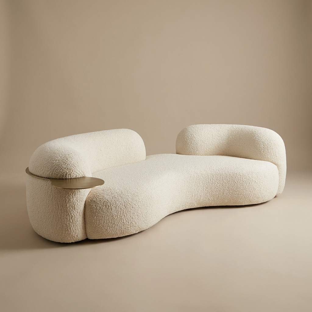 Luca Curved Sofa — Off-White Lamb Fleece