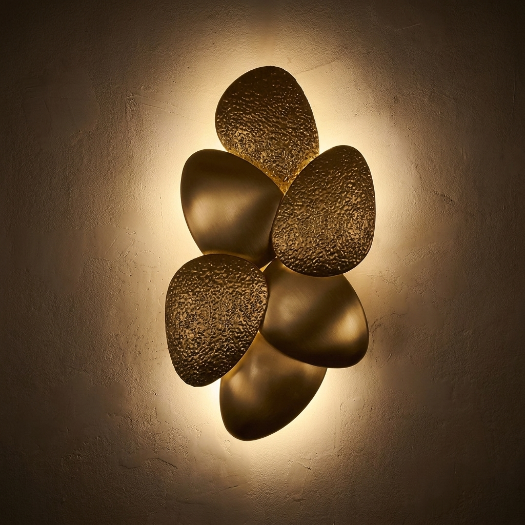 Nacre wall sconce, lit at night