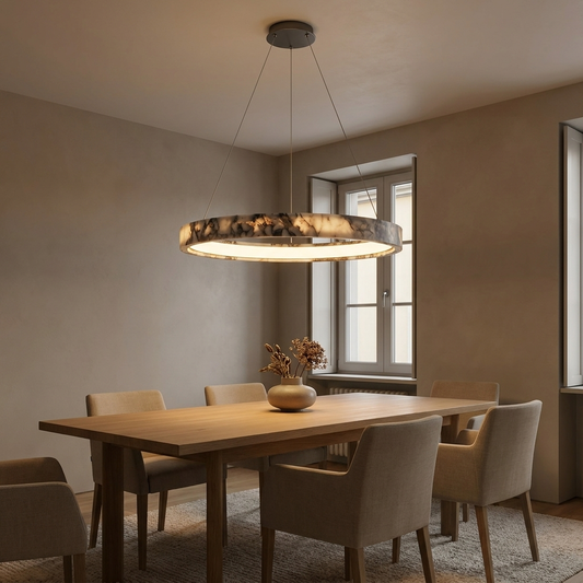 Ondine pendant styled in a dining room