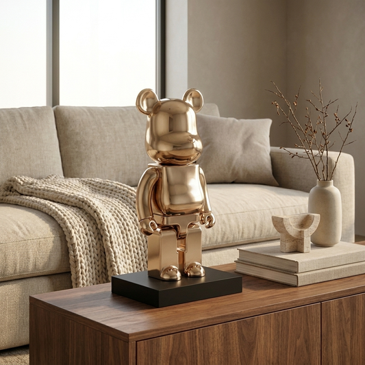 Kodiak sculpture styled in a living room