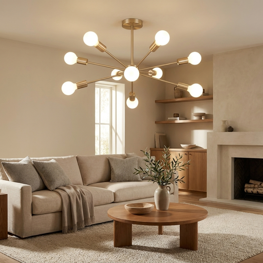 Cavell semi-flush ceiling light styled in a living room