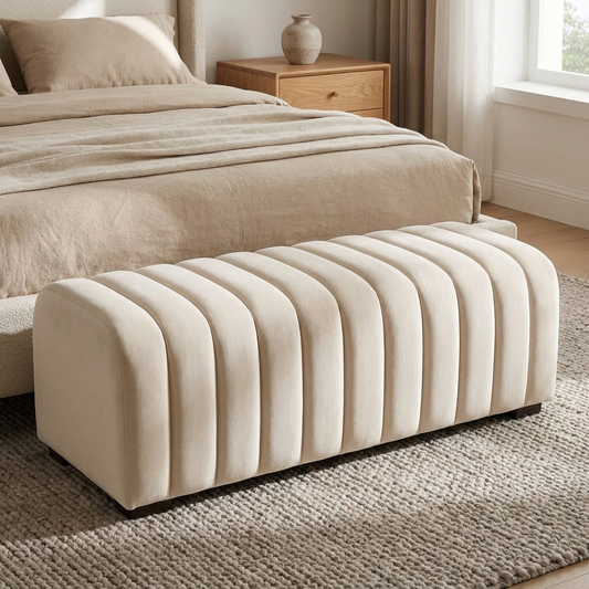 Repose bed bench styled in a bedroom