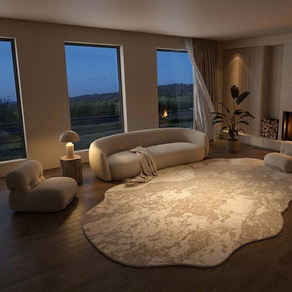 Reverie rug, lit at night