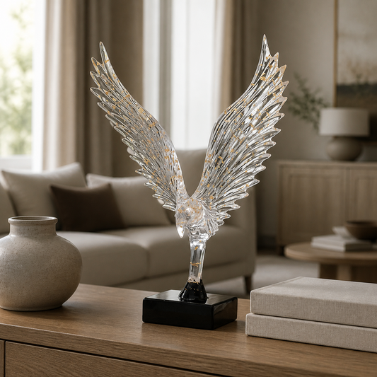 Riven sculpture styled in a living room