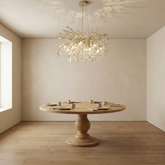 Elowen Crystal Branch Chandelier above a round dining table