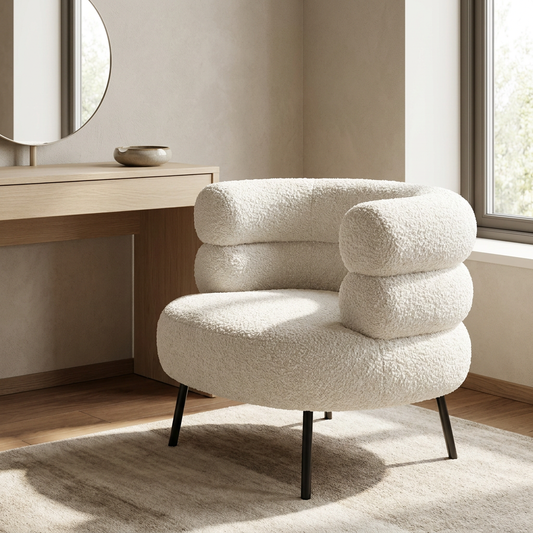 Seren vanity stool styled in a bedroom