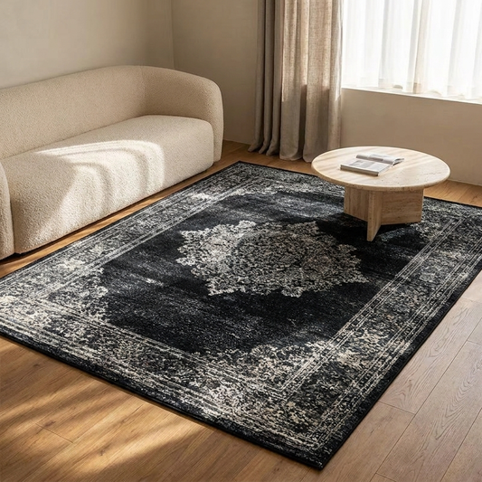 Solange rug styled in a living room