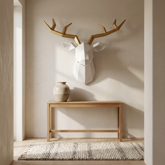 Stag stag head wall sculpture styled in a entry