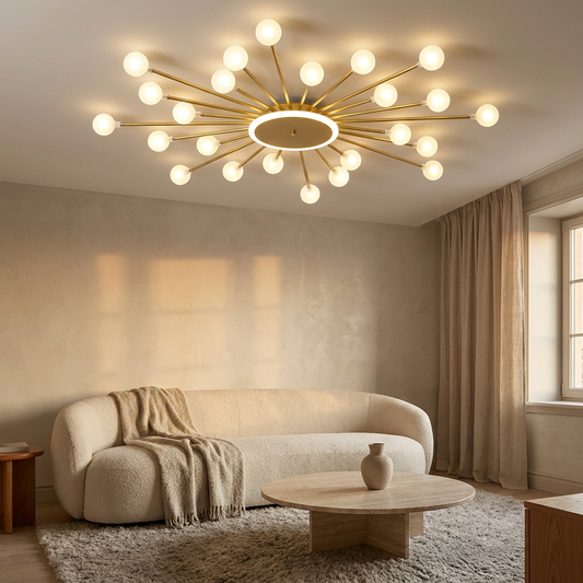 Varro semi-flush chandelier styled in a living room
