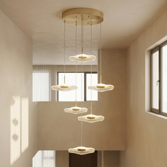 Zinnia Stair Chandelier styled in a stairwell