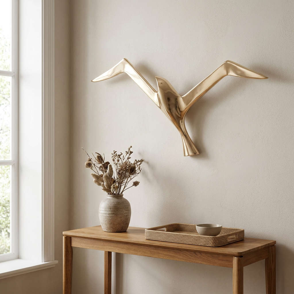 Aerie bird sculpture styled in a entry