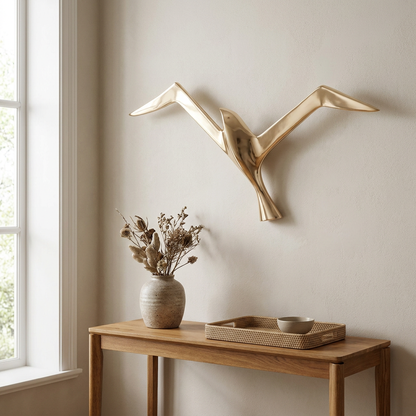 Aerie bird sculpture styled in a entry