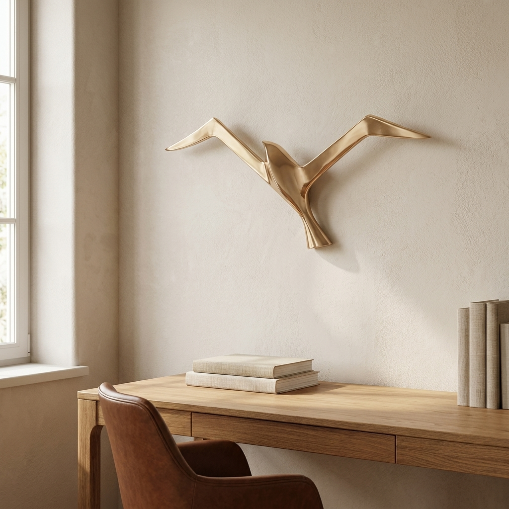Aerie bird sculpture styled in a study