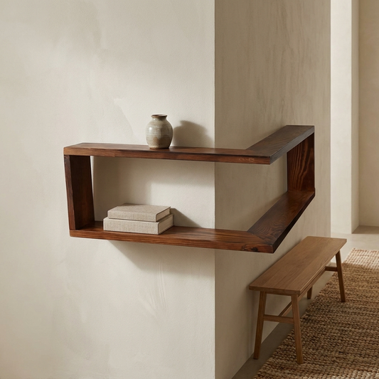Aldric corner wall shelf styled in a hallway