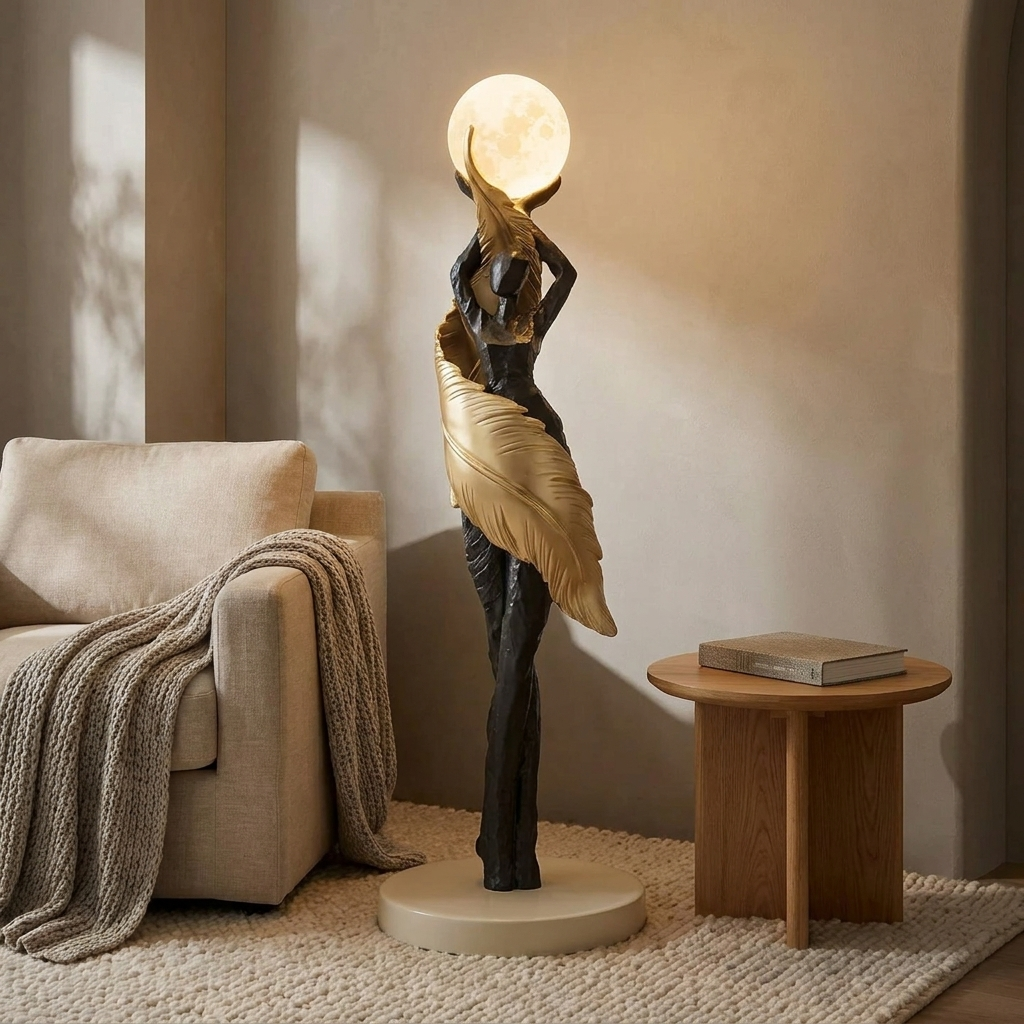 Ardent floor lamp styled in a reading corner
