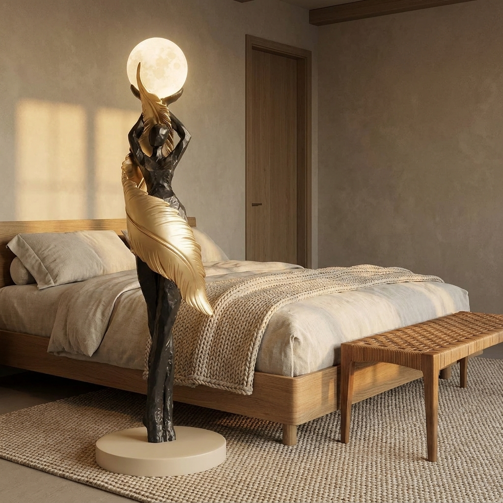 Ardent floor lamp styled in a bedroom