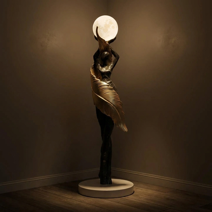 Ardent floor lamp, lit at night