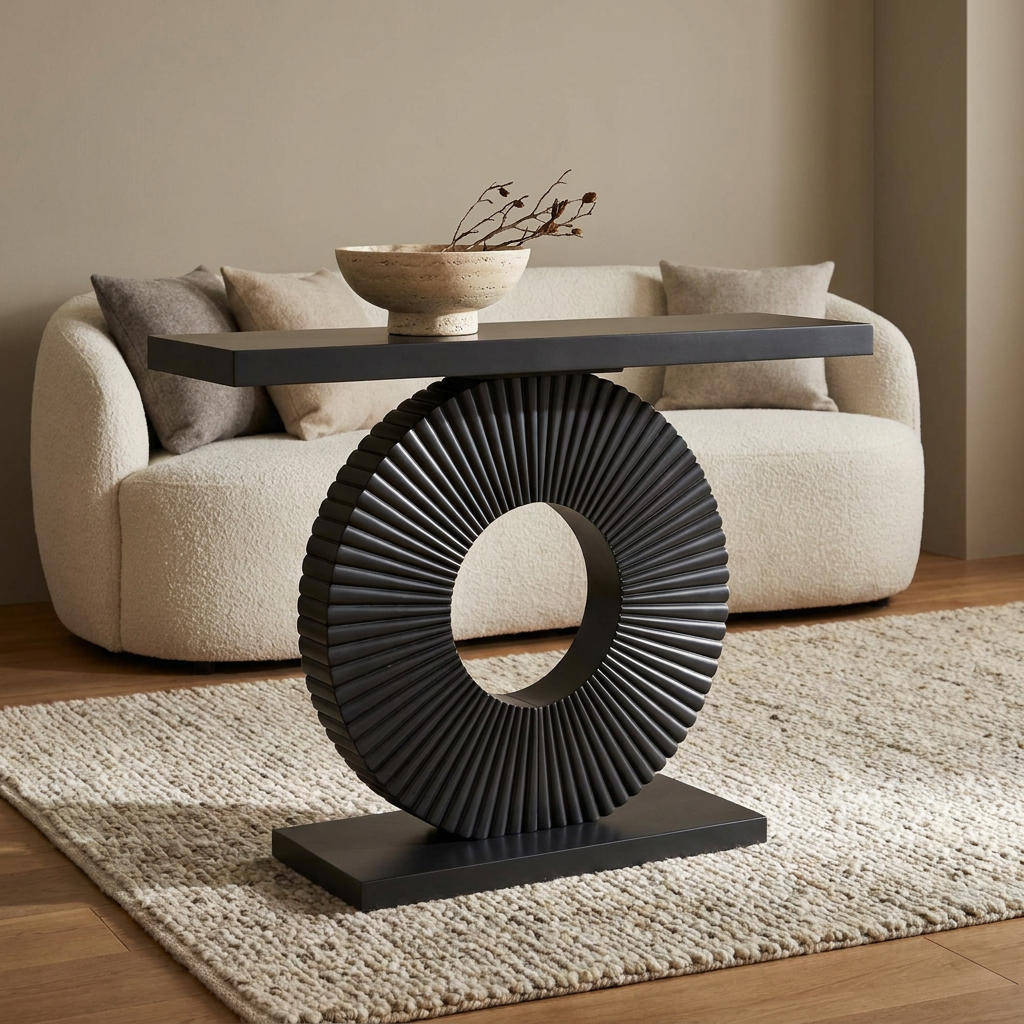 Atelier console table styled in a living room