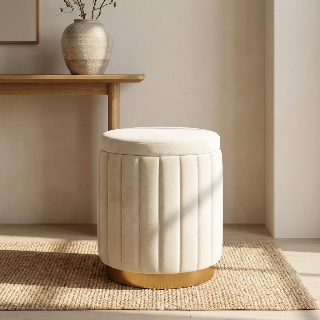 Blythe storage stool styled in a entry