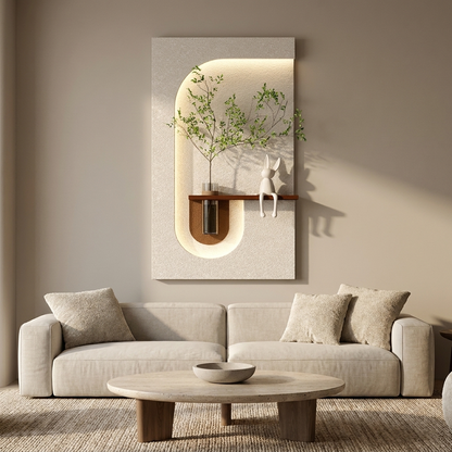 Brier backlit wall art panel styled in a living room