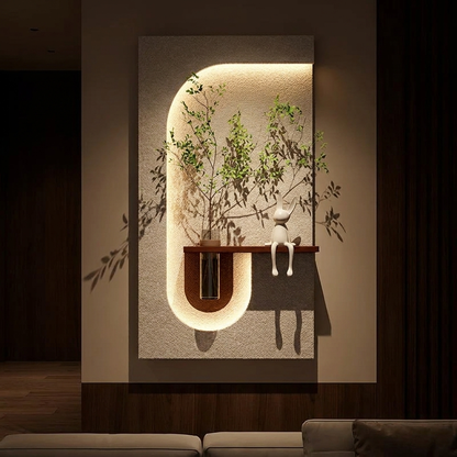 Brier backlit wall art panel, lit at night