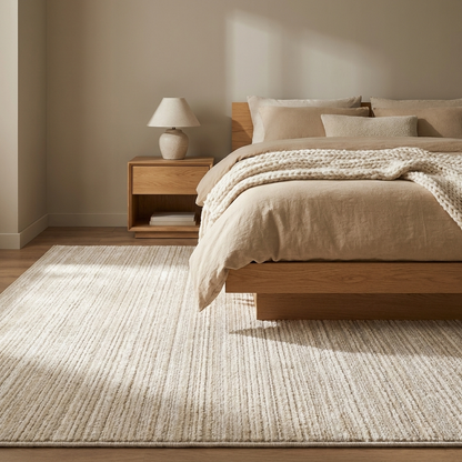 Calyx rug styled in a bedroom
