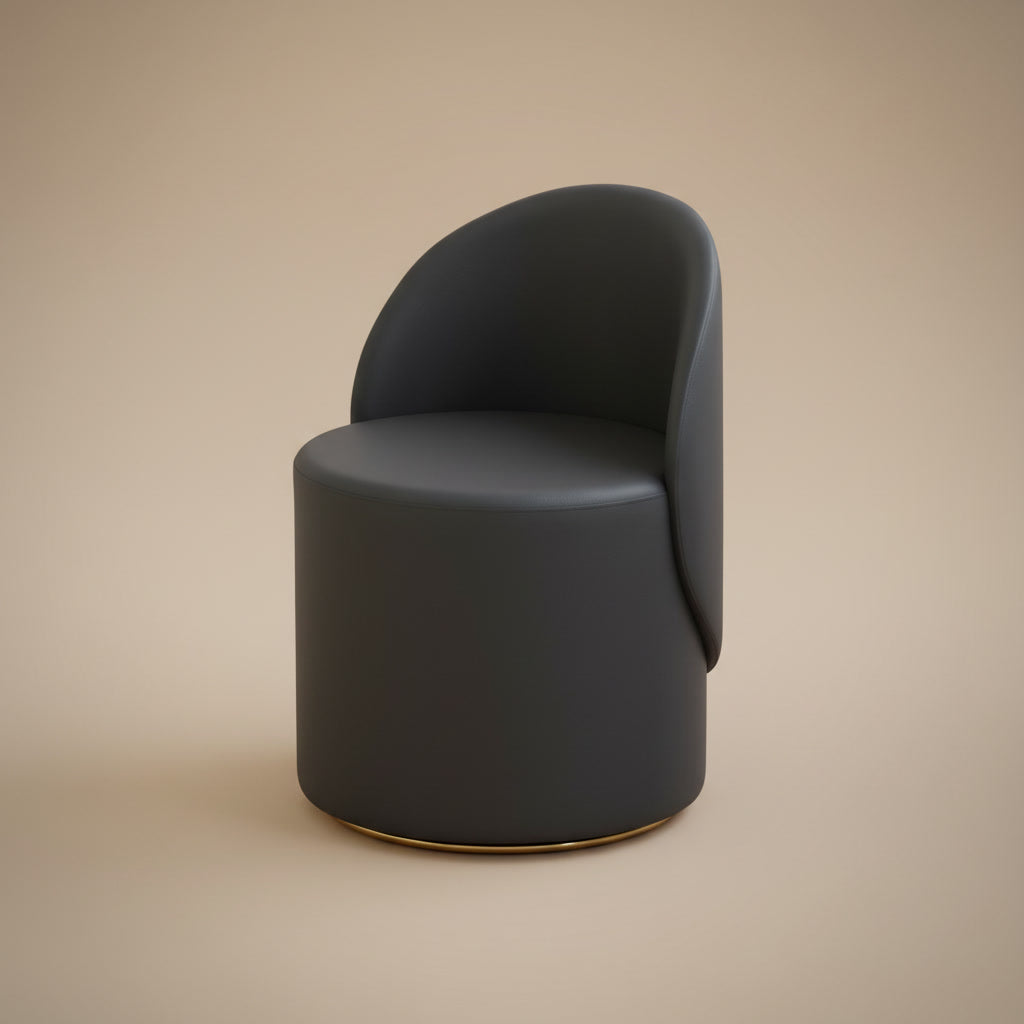 Fleece Vanity Stool - Leather Charcoal