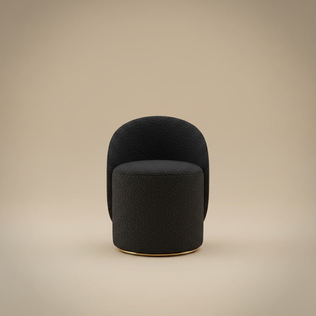 Fleece Vanity Stool - Plush Black boucle