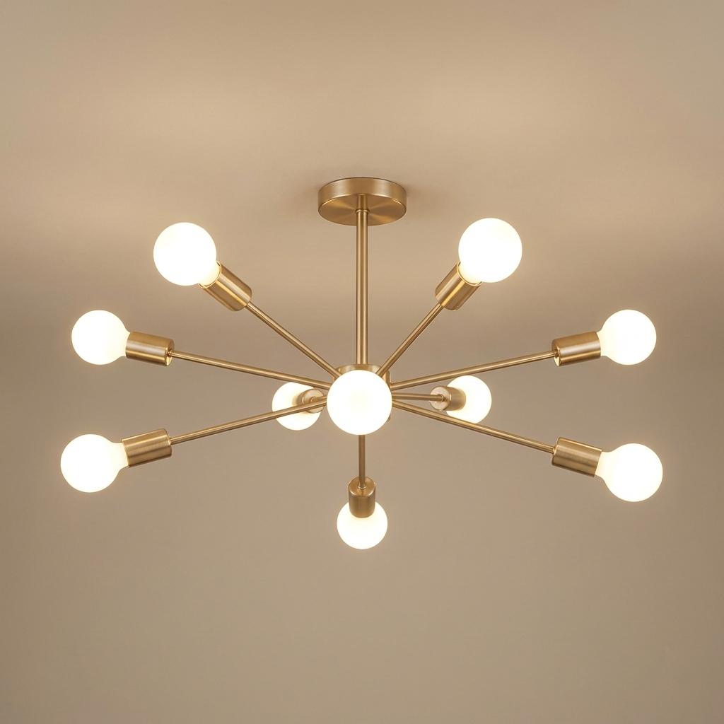 Cavell semi-flush ceiling light, gold 6 orbs