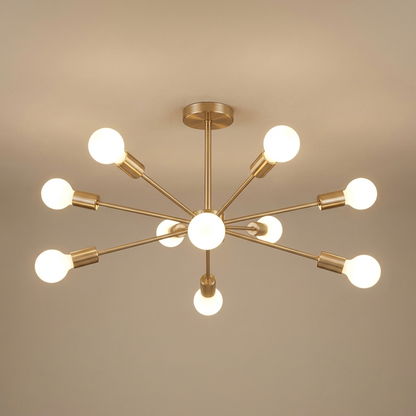 Cavell semi-flush ceiling light, gold 6 orbs
