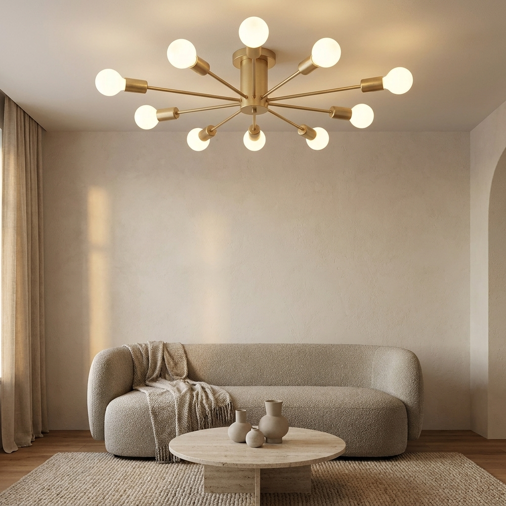 Cavell semi-flush ceiling light styled in a living room
