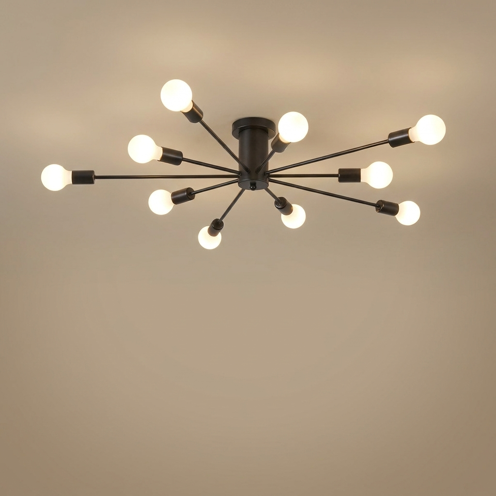 Cavell semi-flush ceiling light, black 10 orbs