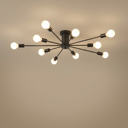 Cavell semi-flush ceiling light, black 10 orbs
