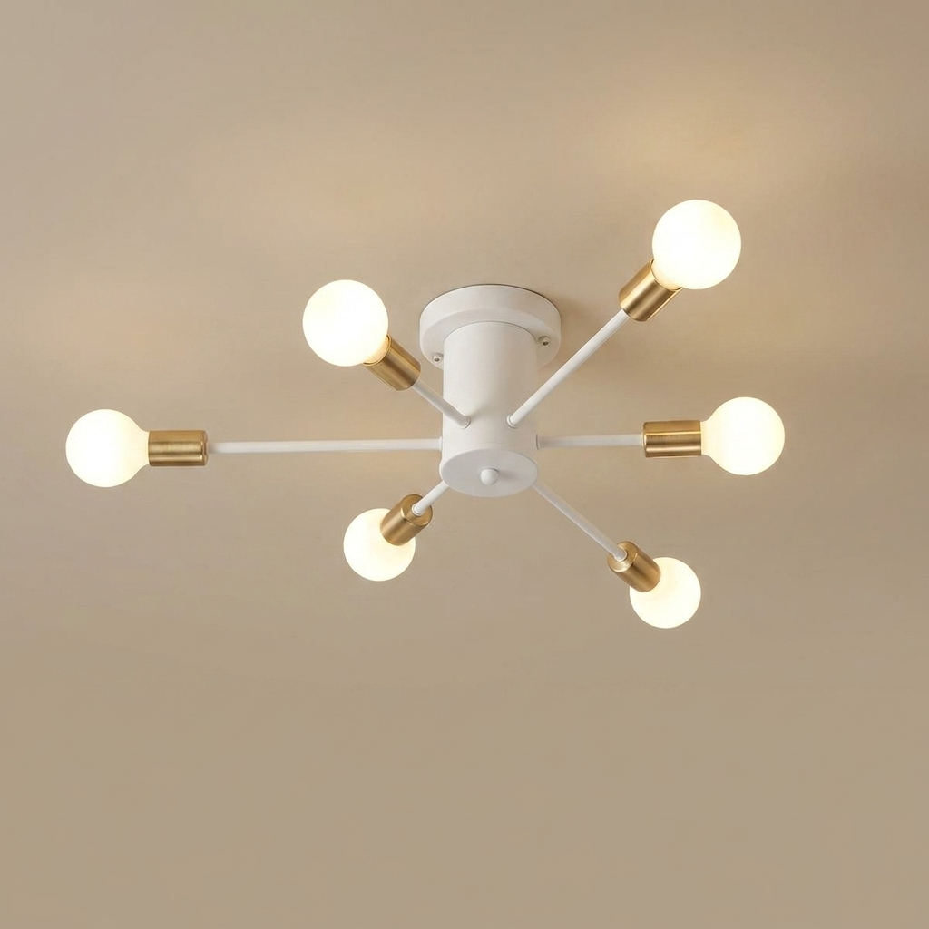 Cavell semi-flush ceiling light, white 6 orbs