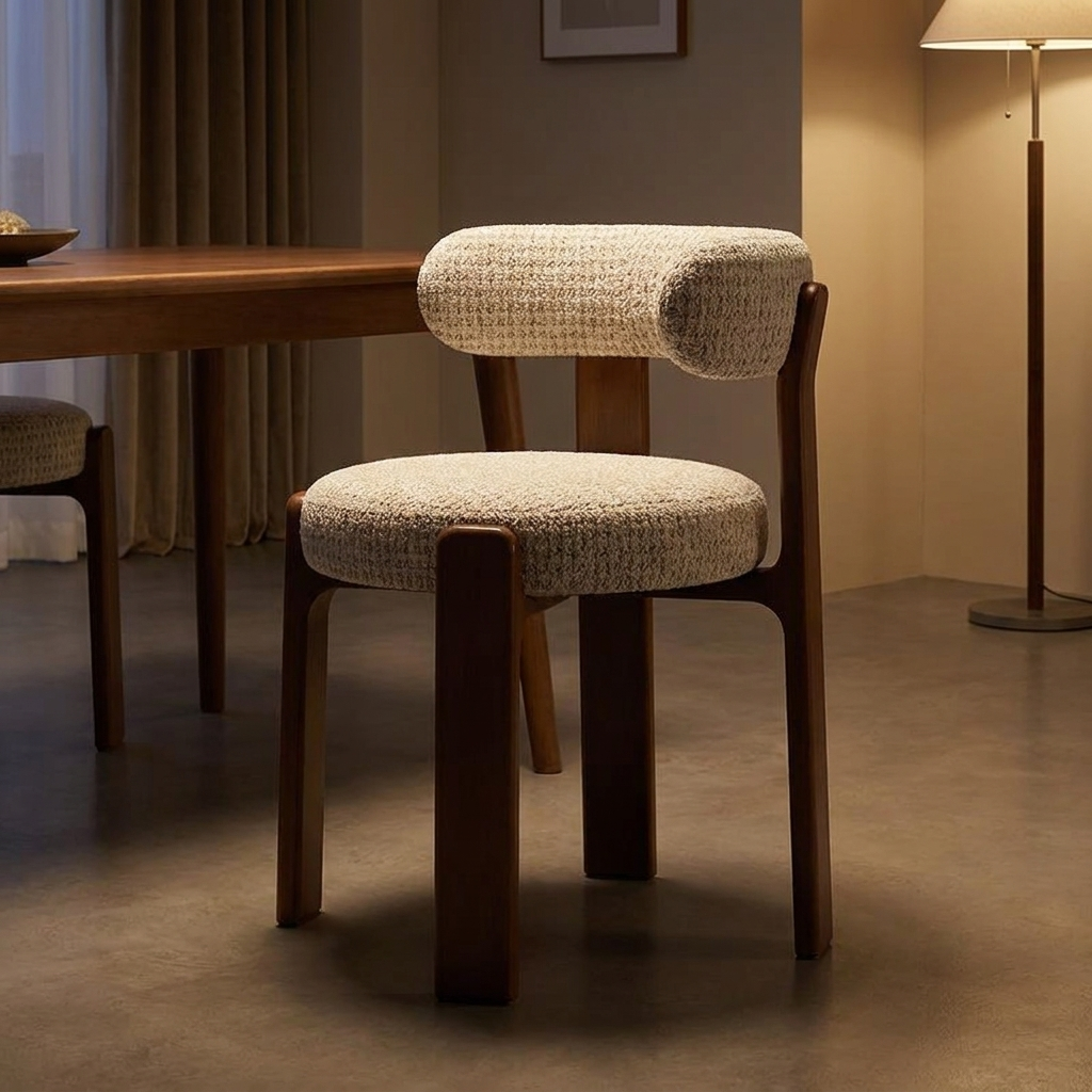 Clea dining chair, lit at night