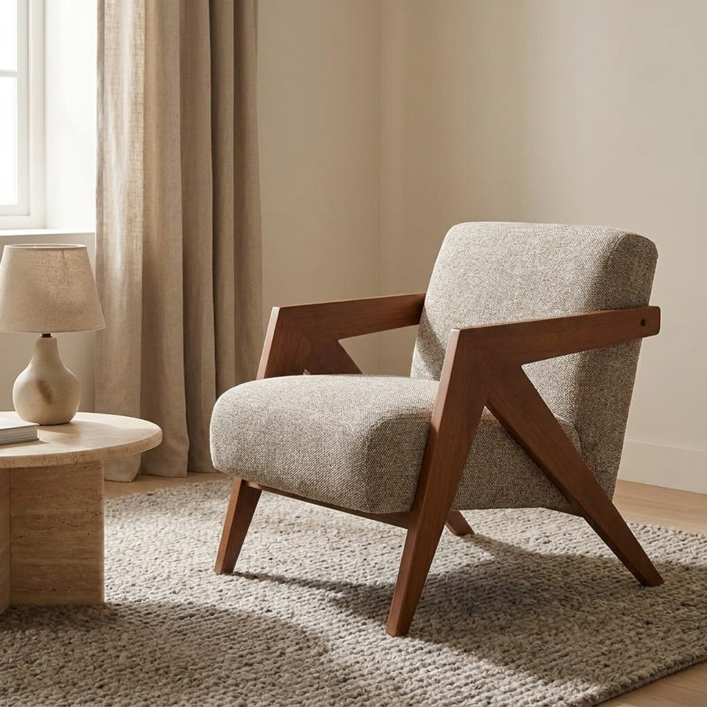 Clio lounge armchair styled in a living room