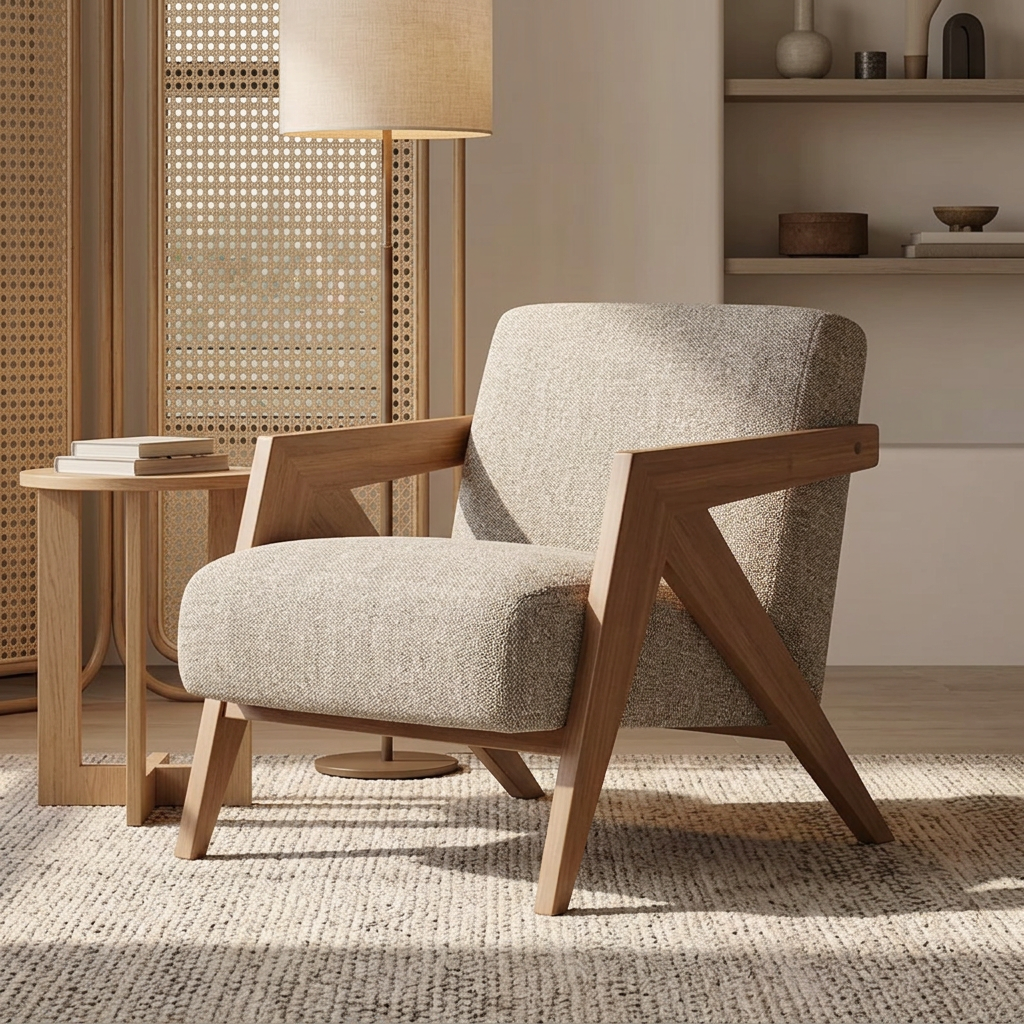 Clio lounge armchair styled in a reading corner