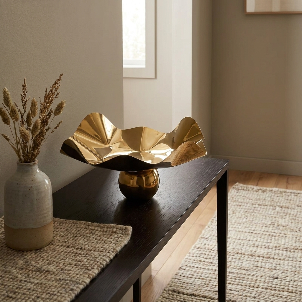 Copal footed tray styled in a entry
