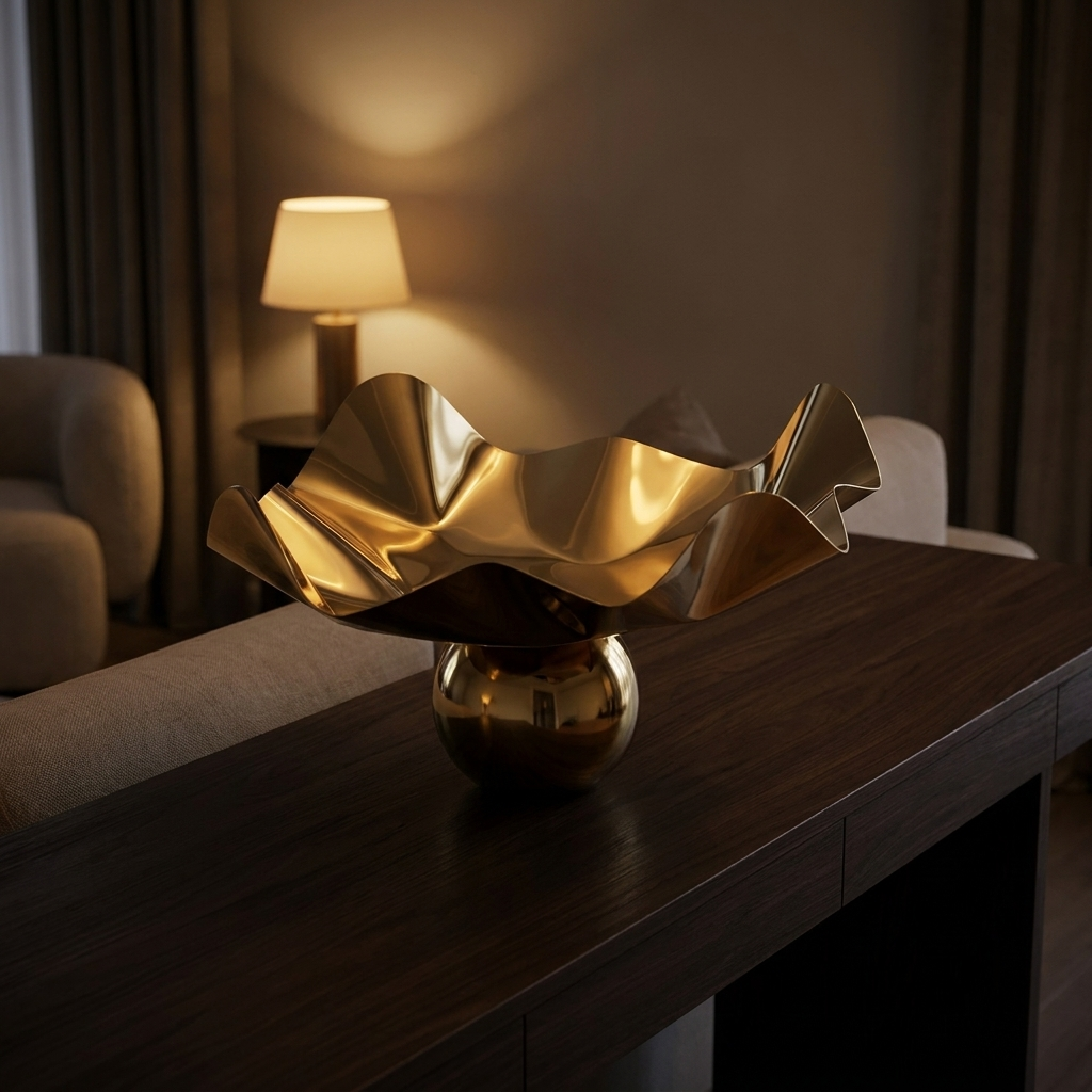 Copal footed tray, lit at night