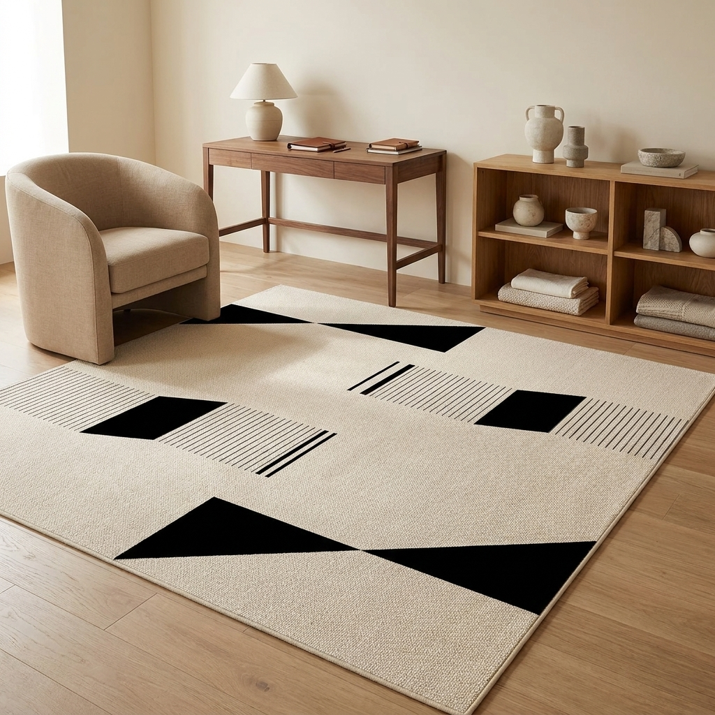 Corfu rug styled in a study